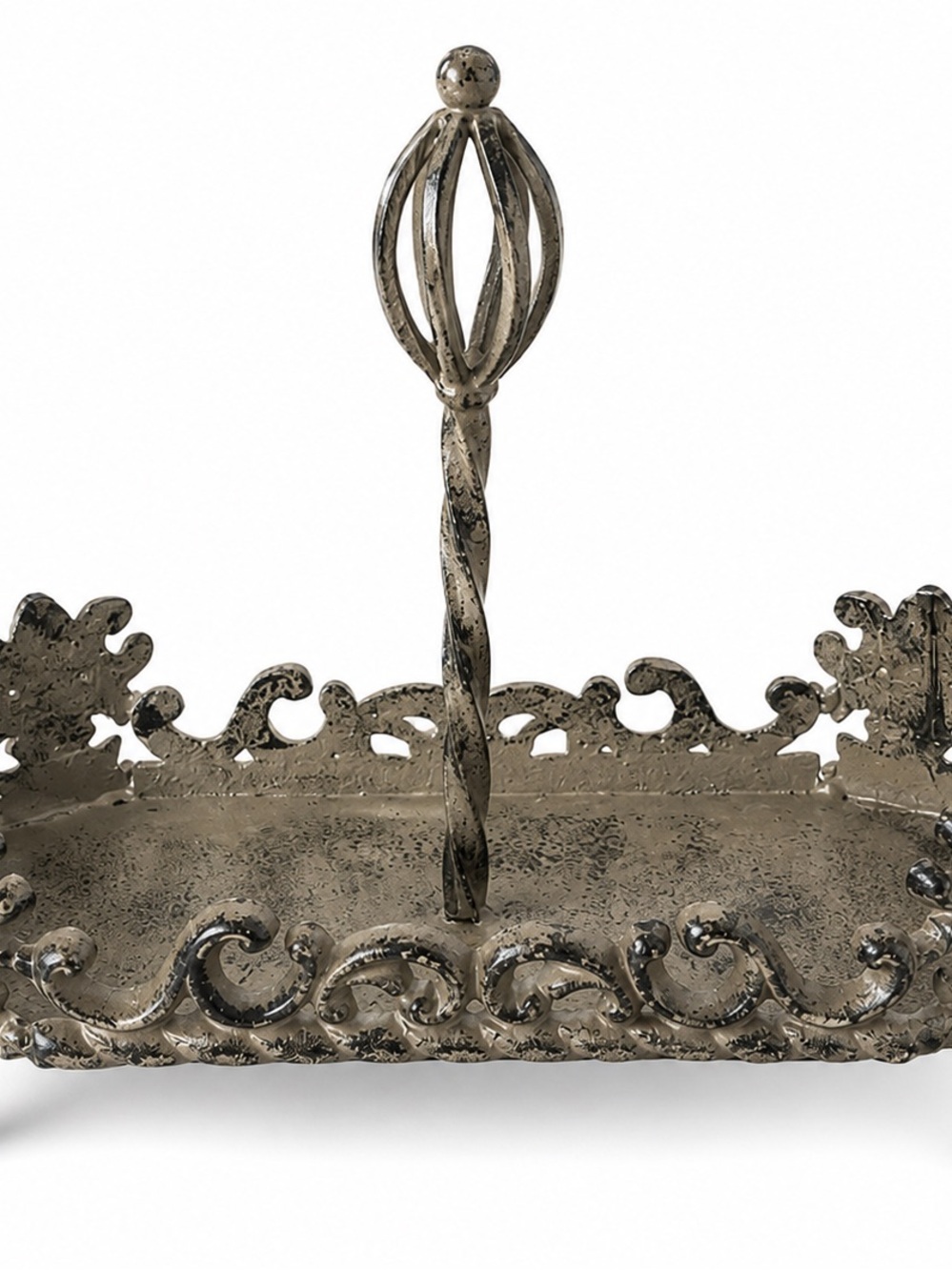 Vintage Ornate Cast Iron Handle Decorative Tray